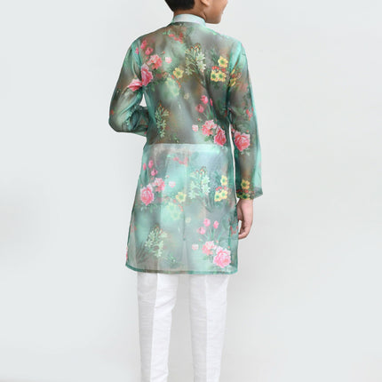 Joban Fashion GrorgetteGreenKurta With Straight Fit Pant