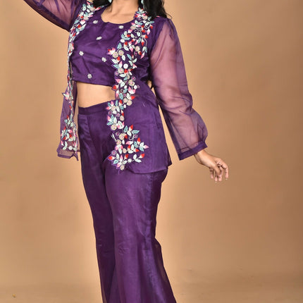 Morchari Women Hand Embroidery Crop Top-Purple