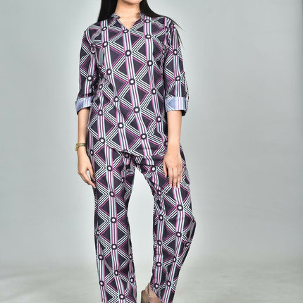 Morchari Digital Print Semi Muslin Co-Ord Set Top & Trouser-Multicolor