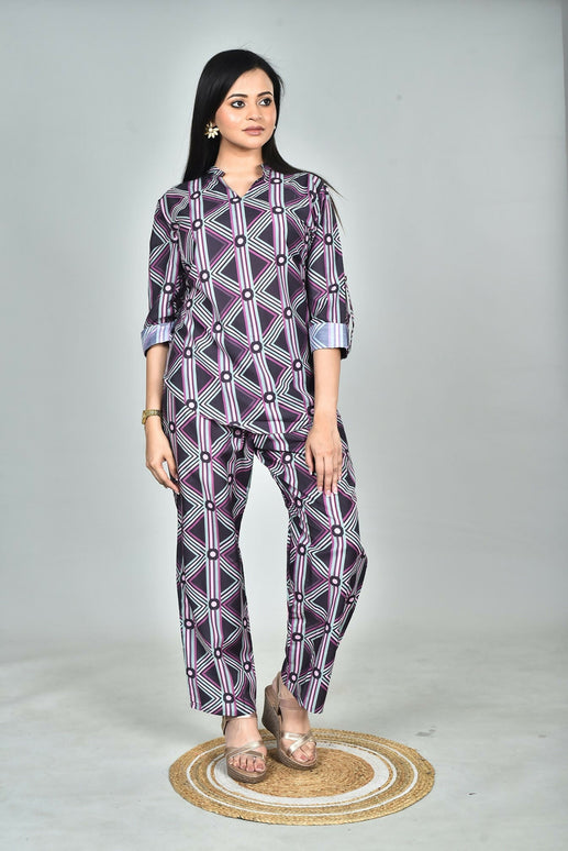Morchari Digital Print Semi Muslin Co-Ord Set Top & Trouser-Multicolor