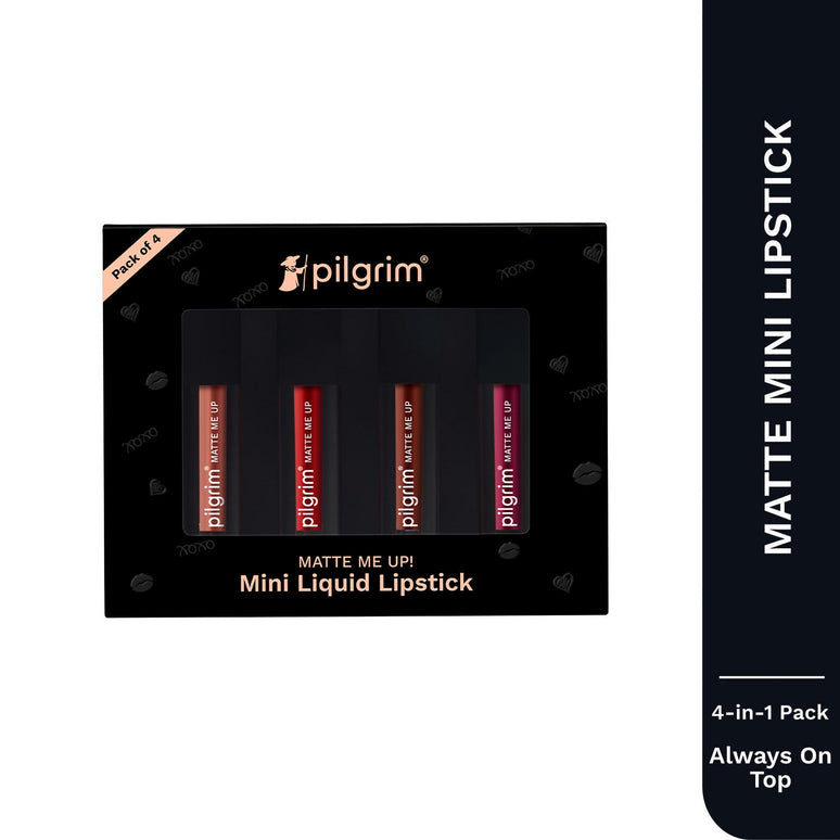 Pilgrim Matte Mini Liquid Lipstick 4 In 1 Pack Smudgeproof, Hydrating & Lightweight - Always On Top