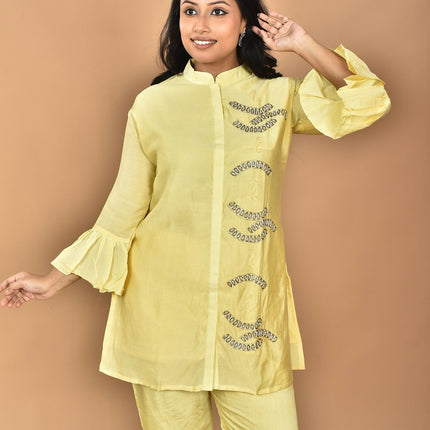Morchari Women Hand Embroidery Co-Ords-Yellow