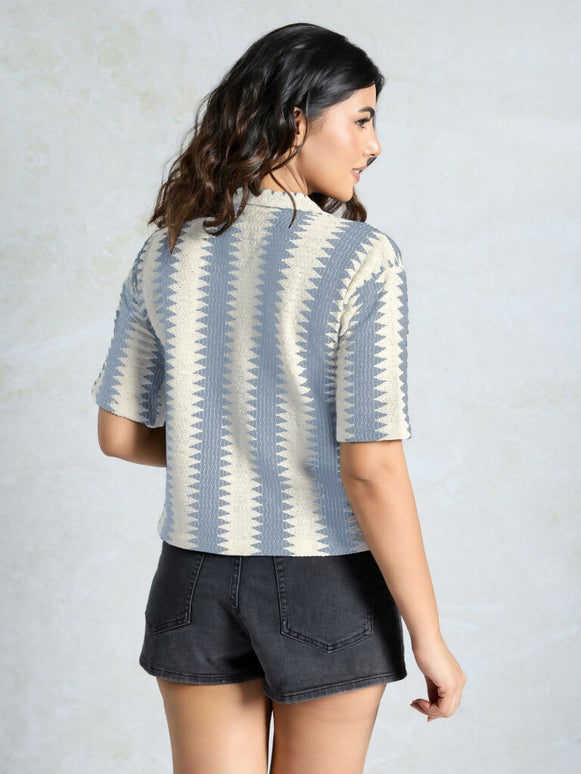 Grey Knited Wevon Designer Shirt - Hiral Fashion