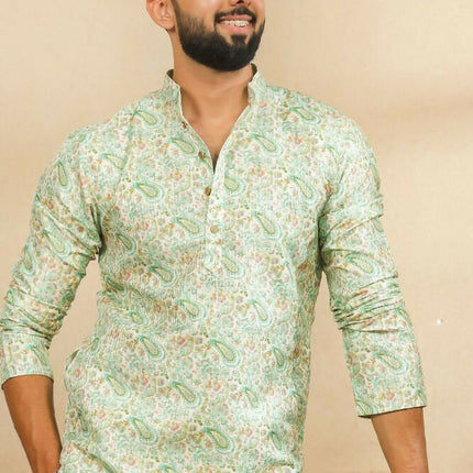 Green Art Silk Digital Printed, Embroidery Work Kurta Set - Mahotsav