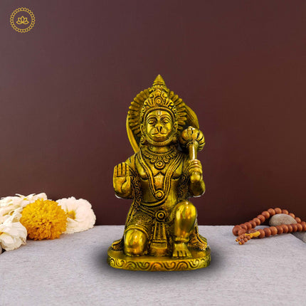 Sacred Guardian Antique Hanuman Blessing Brass Idol - A Divine Remembrance