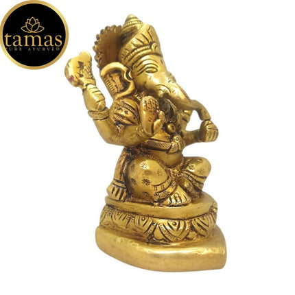 Tamas Brass Handmade Ganesh Statue for Good Luck, Success and Prosperity (Golden)