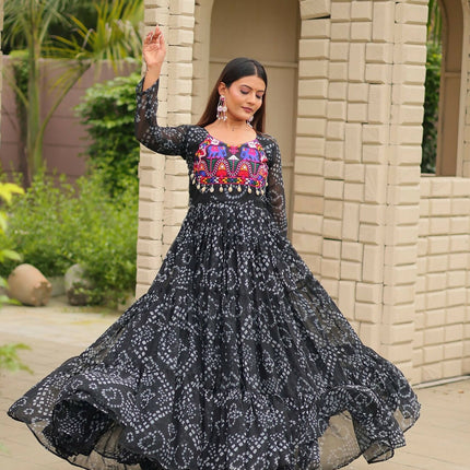 Aastha Fashion Black Faux Georgette Navratri Designer Gown Collection