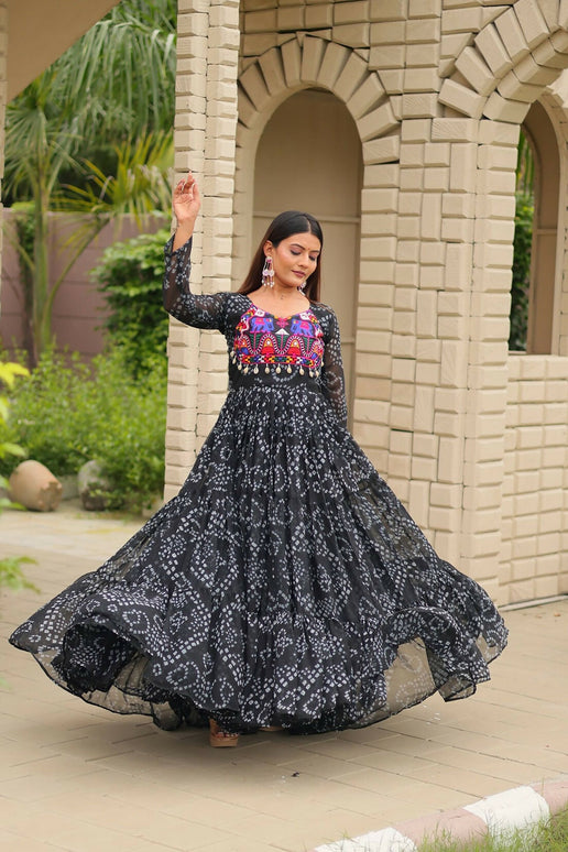 Aastha Fashion Black Faux Georgette Navratri Designer Gown Collection