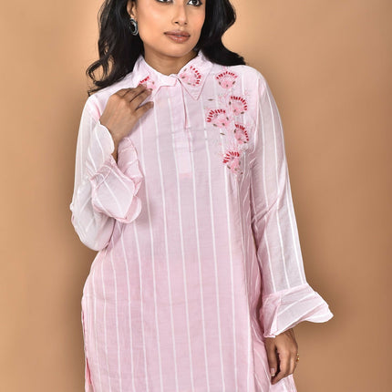 Morchari Women And Hand Embroidery Co-Ords-Pink