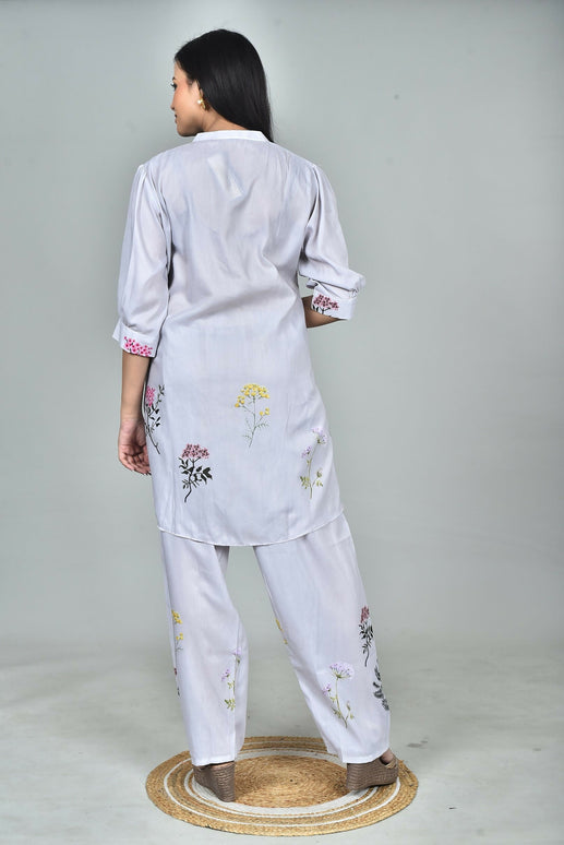 Morchari Digital Print Semi Muslin Co-Ord Set Top & Trouser-Multicolor