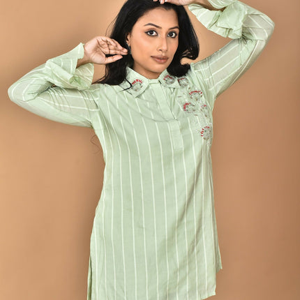 Morchari Women And Hand Embroidery Co-Ords-Green