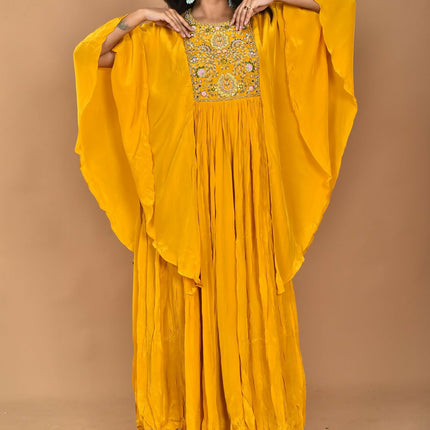 Morchari Kaftan Zari Embroidery Work Gown-Yellow