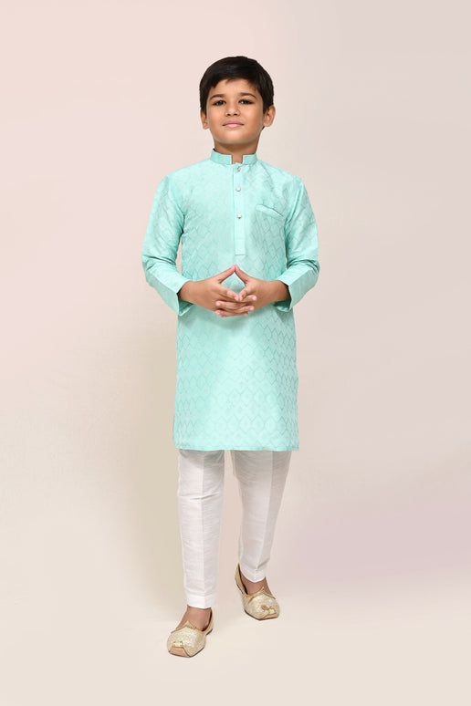 Joban Fashion Cotton Silk Ocean Green Kurta With Straight Fit Pant
