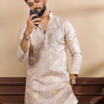 Lavender Art Silk Digital Printed, Embroidery Work Kurta Set - Mahotsav