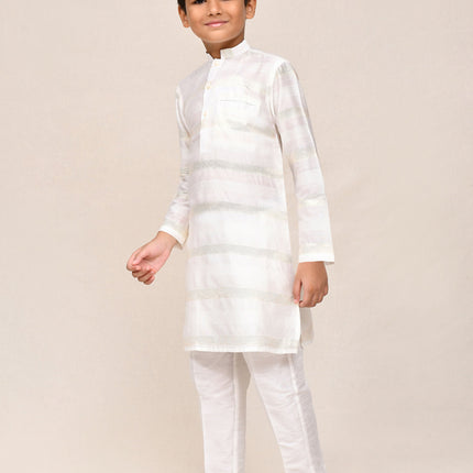 Joban Fashion Jacquard Silk Off White Kurta With Straight Fit Pant