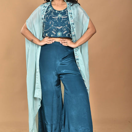 Morchari Women Hand Embroidery Crop Top-Blue