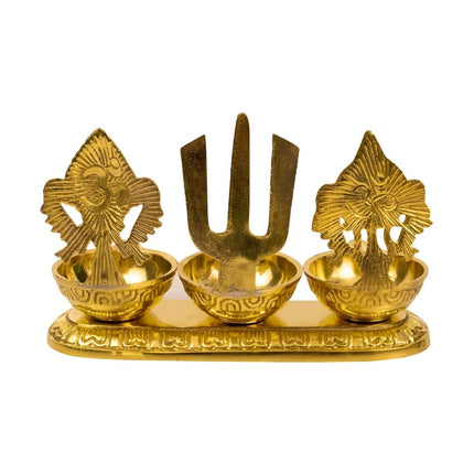 Spillbox Gold-Toned Brass Namah 3 Kuber Diya Pooja Essential