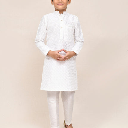 Joban Fashion Art Silk White Kurta With Straight Fit Pant