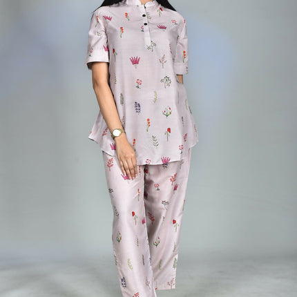 Morchari Digital Print Semi Muslin Co-Ord Set Top & Trouser-Multicolor