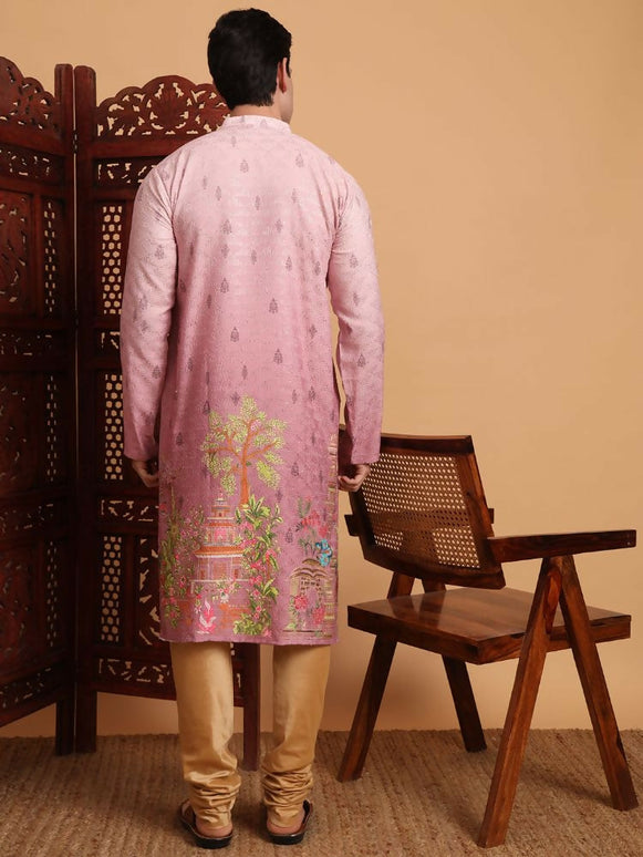 Pink Cotton Printed Chikankari Embroidery Work Kurta - Mahotsav