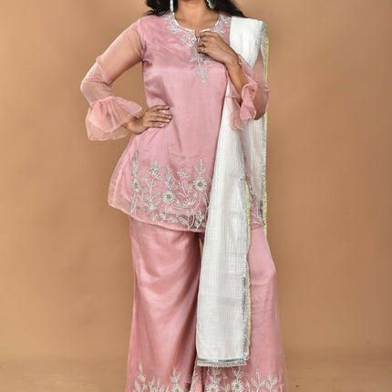 Morchari Women And Hand Embroidery Palazzo Set-Peach