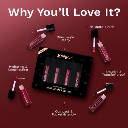 Pilgrim Matte Mini Liquid Lipstick 4 In 1 Pack Smudgeproof, Hydrating & Lightweight - The Pink Sin