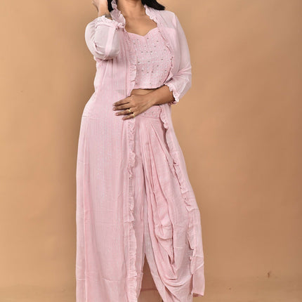 Morchari Women Hand Embroidery Crop Top-Pink