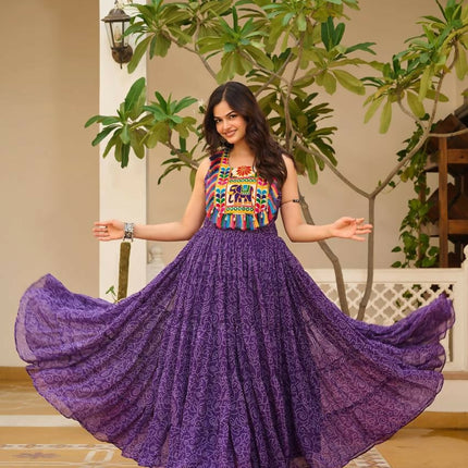 Aastha Fashion Purple Faux Georgette Bandhani Print Navratri Designer Gown Collection