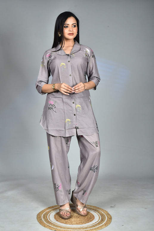 Morchari Digital Print Semi Muslin Co-Ord Set Top & Trouser-Multicolor