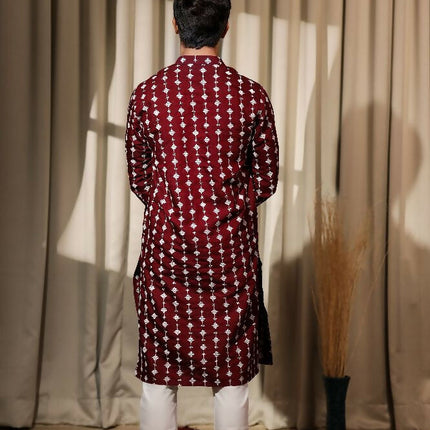 Maroon Viscose Designer Embroidery Work Kurta Set - Mahotsav