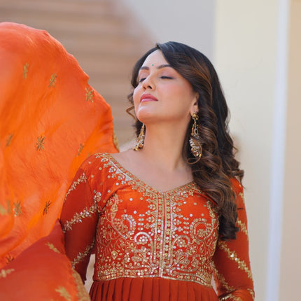 Jyoti Fashion Women's Fanta Fendi Sequins & Zari Embroidered Anarkali Set With Dupatta