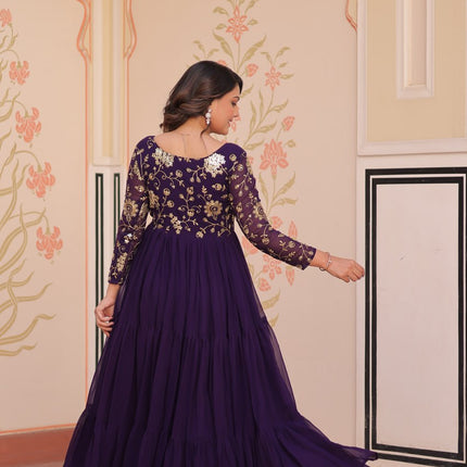 Jyoti Fashion Women's Purple Faux Blooming Sequins & Zari Embroidered Long Designer Anarkali Set