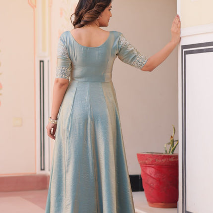 Jyoti Fashion Women's Sky Blue Fendi Embroidered Long Designer Anarkali Set