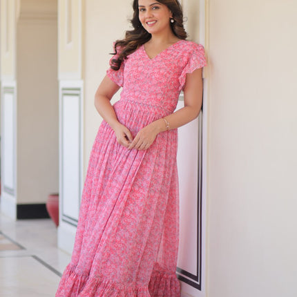 Jyoti Fashion Women's Baby Pink Faux Georgette Printed Long Designer Anarkali Set