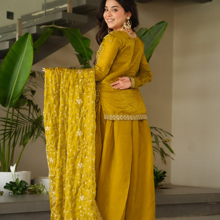 Jyoti Fashion Women's Mehendi Fendi Rich Beads Embroidered Sharara Set with Dupatta