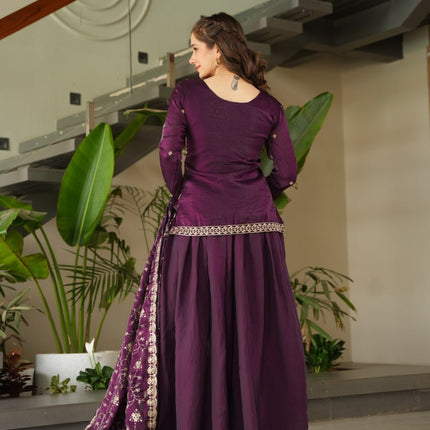 Jyoti Fashion Women's Wine Fendi Rich Beads Embroidered Sharara Set with Dupatta