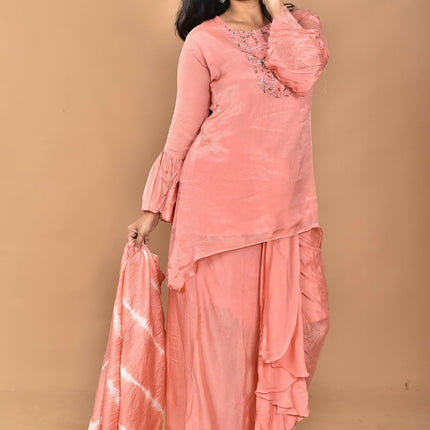 Morchari Women And Hand Embroidery Palazzo Set-Peach
