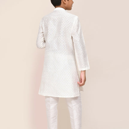 Joban Fashion Art Silk White Kurta With Straight Fit Pant
