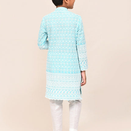 Joban Fashion Cotton Sky Blue Kurta With Straight Fit Pant