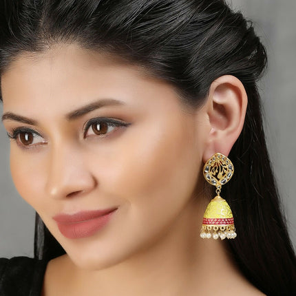 Joban Fashion Women White Beats Matte Gold Jhumka