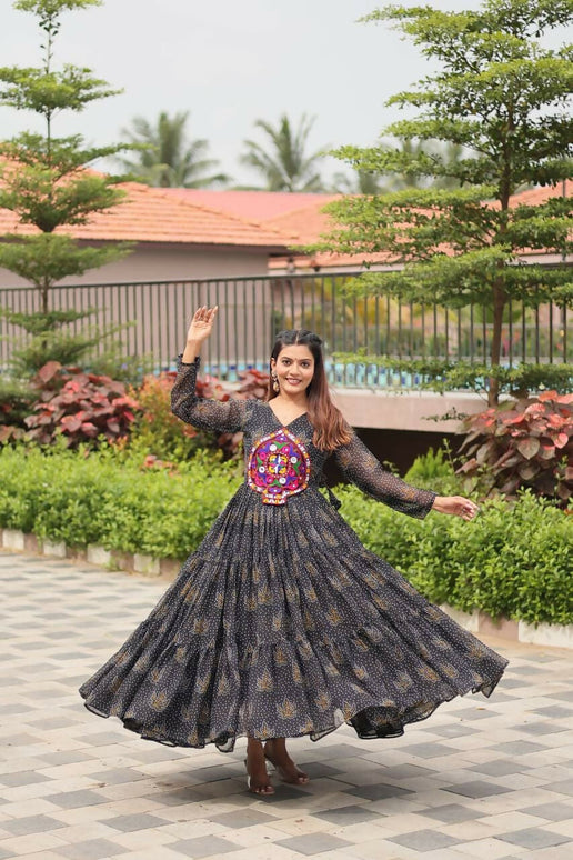 Aastha Fashion Black Faux Georgette Navratri Designer Gown Collection