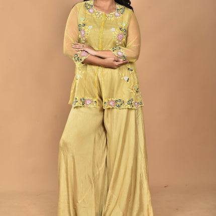 Morchari Women And Hand Embroidery Palazzo Set-Mustard