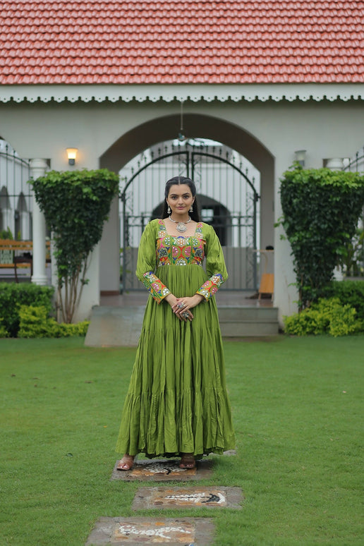 Aastha Fashion Green Rayon Party Wear Designer Gown Collection