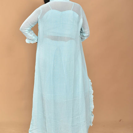 Morchari Women Hand Embroidery Crop Top-Sky