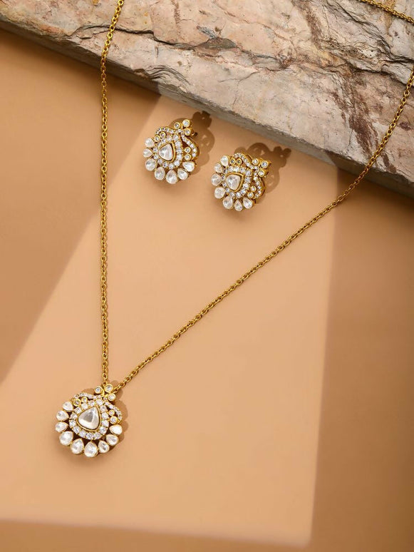 Kundan Antique Finish Earrings and Necklace set - Ruby Raang