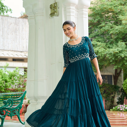 Prazu Fashion Rama Georgette Beads Embroidery-Work Designer Gown