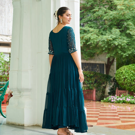 Prazu Fashion Rama Georgette Beads Embroidery-Work Designer Gown