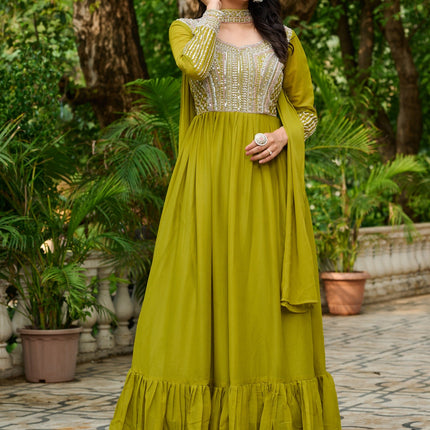 Prazu Fashion Parrot Georgette With Embroidery Beads Sequins Work Gown