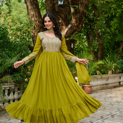 Prazu Fashion Parrot Georgette With Embroidery Beads Sequins Work Gown