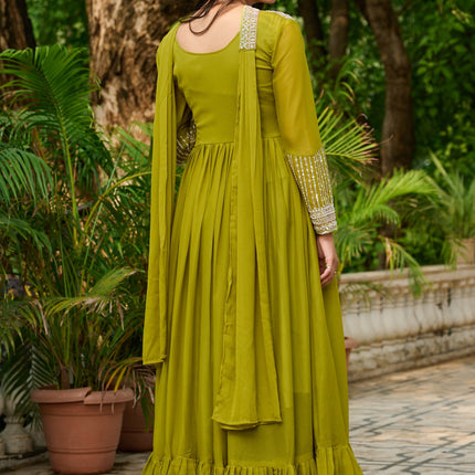 Prazu Fashion Parrot Georgette With Embroidery Beads Sequins Work Gown